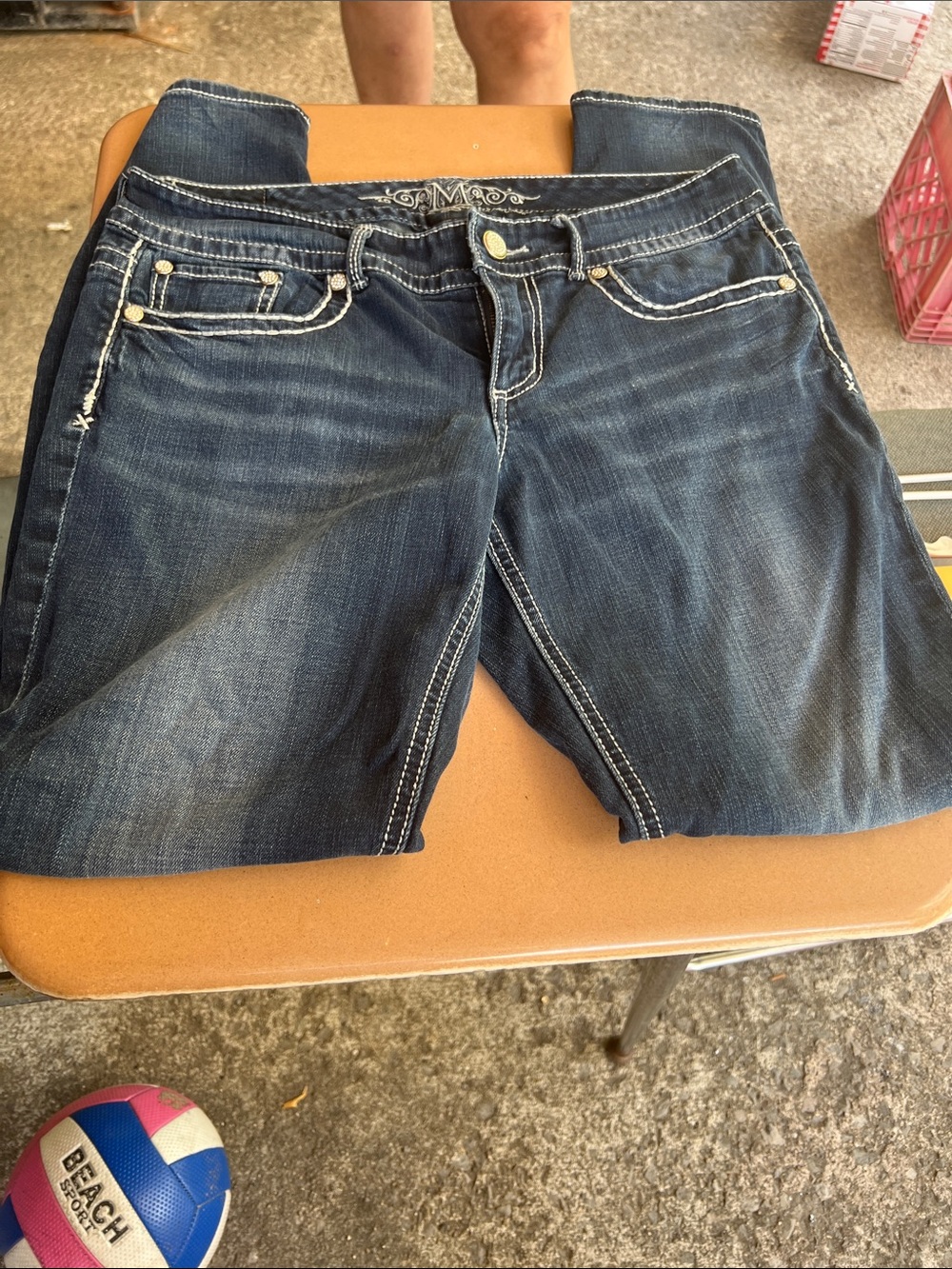 Maurices Dark Blue Boyfriend Jeans with Contrast Stitching